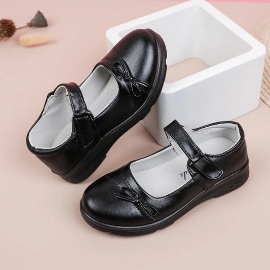 Maxi Black shoes for kids girl PU leather soft thicken sole flat shoes for kids size 25-36