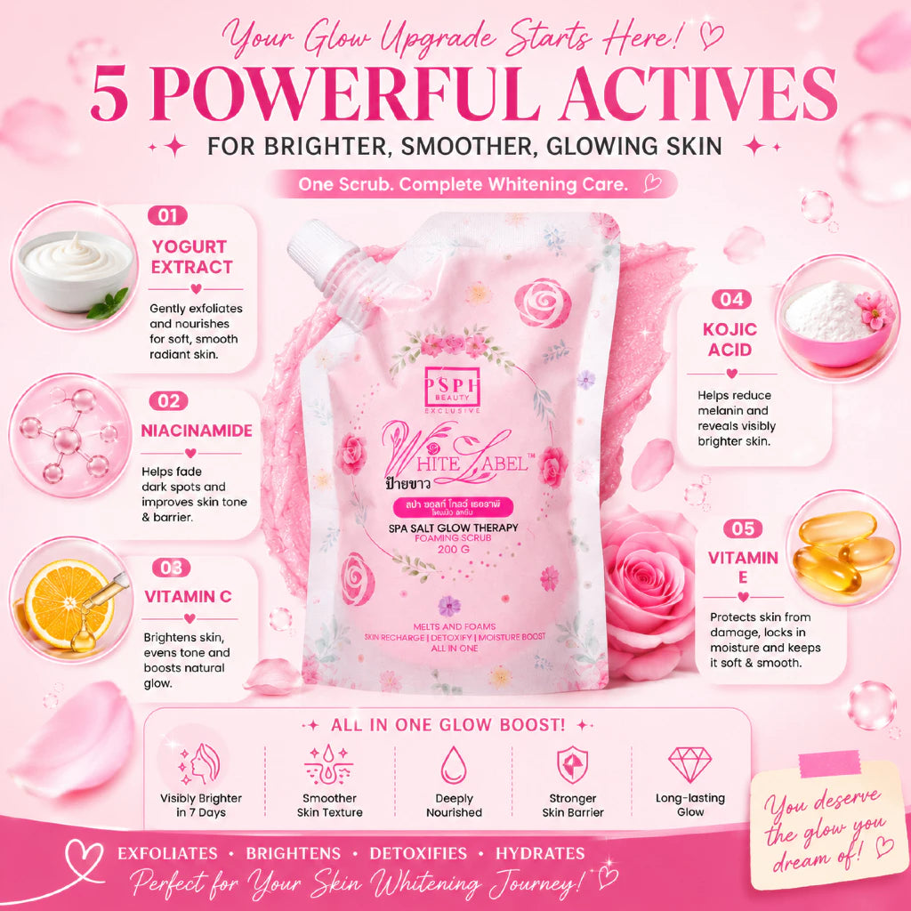 PSPH Beauty White Label Spa Salt Glow Therapy Foaming Scrub 200g Face and Body Whitening Scrub
