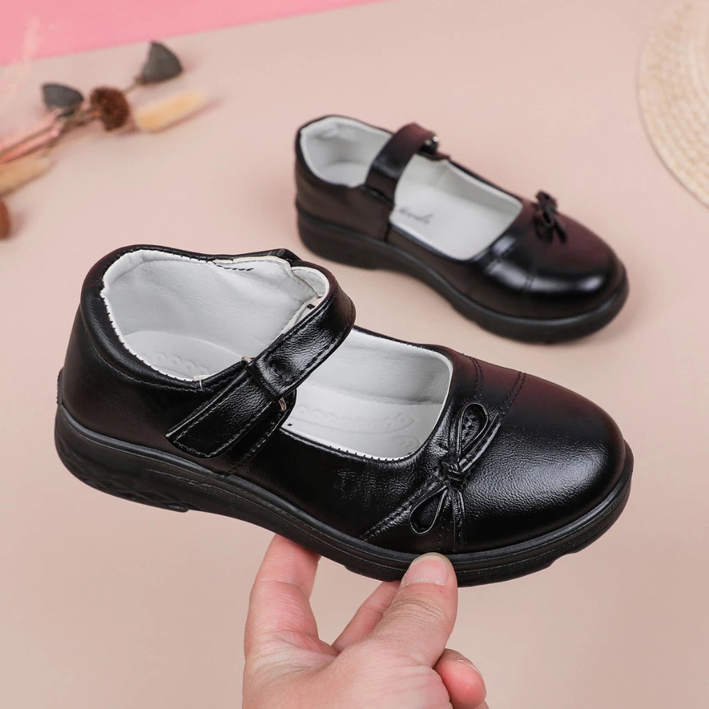 Maxi Black shoes for kids girl PU leather soft thicken sole flat shoes for kids size 25-36