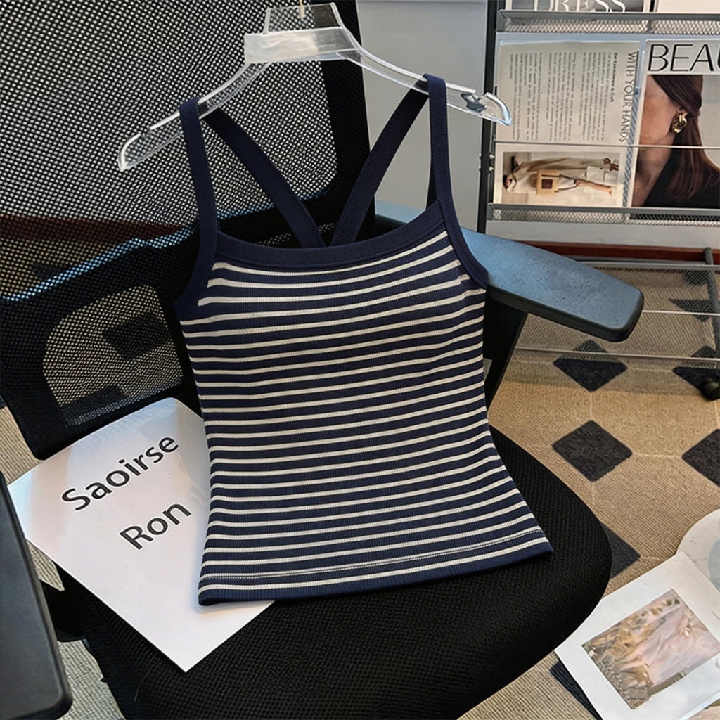 Women's Striped Knit Camisole Short, Sexy, Backless Camisole