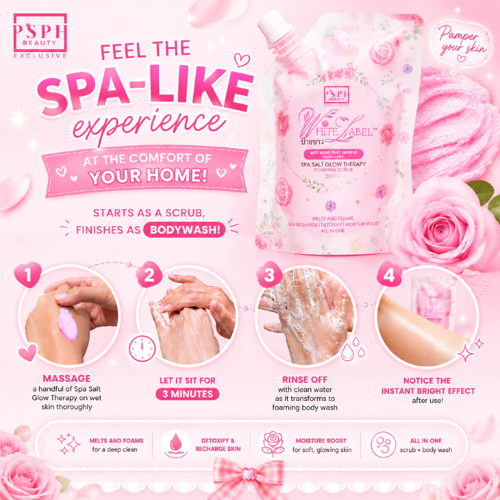 PSPH Beauty White Label Spa Salt Glow Therapy Foaming Scrub 200g Face and Body Whitening Scrub