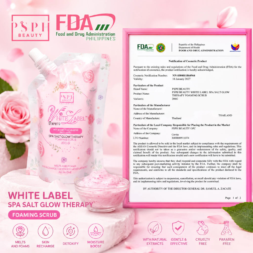 PSPH Beauty White Label Spa Salt Glow Therapy Foaming Scrub 200g Face and Body Whitening Scrub