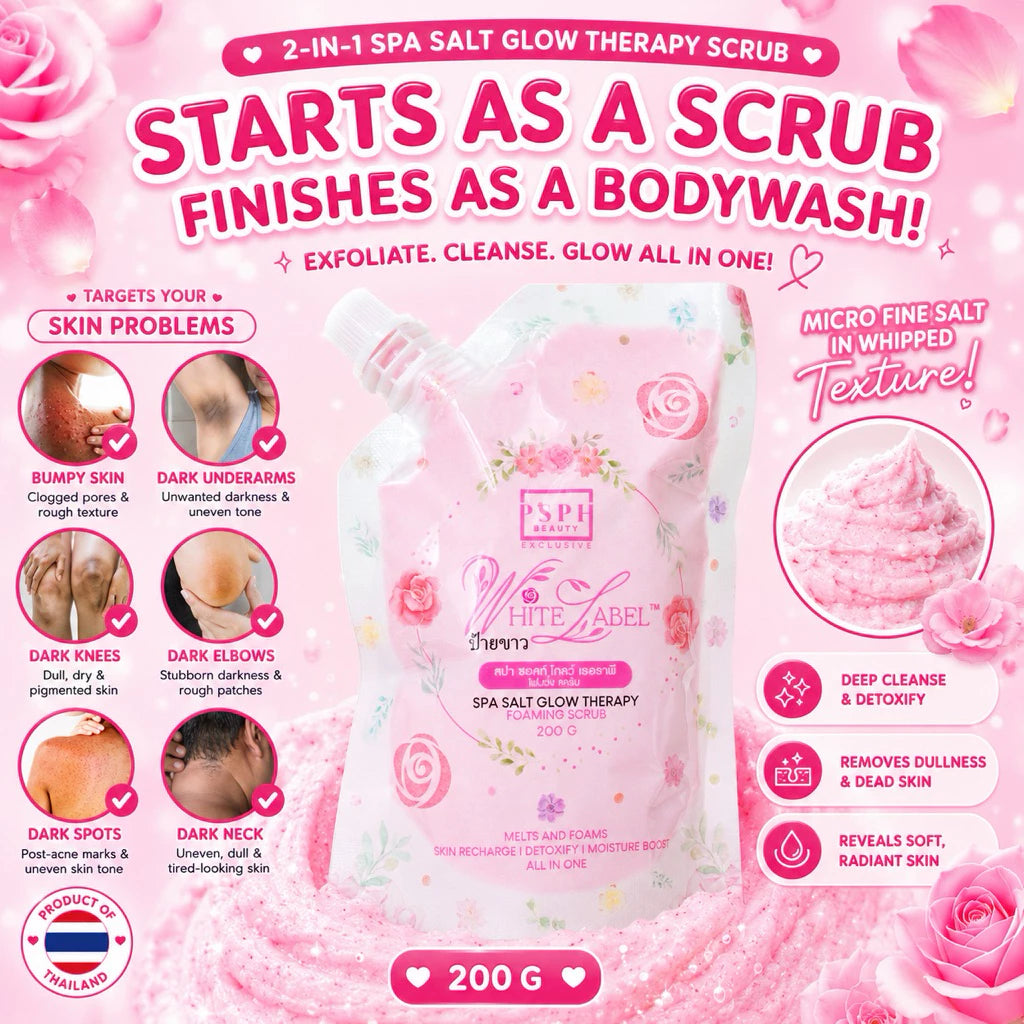 PSPH Beauty White Label Spa Salt Glow Therapy Foaming Scrub 200g Face and Body Whitening Scrub