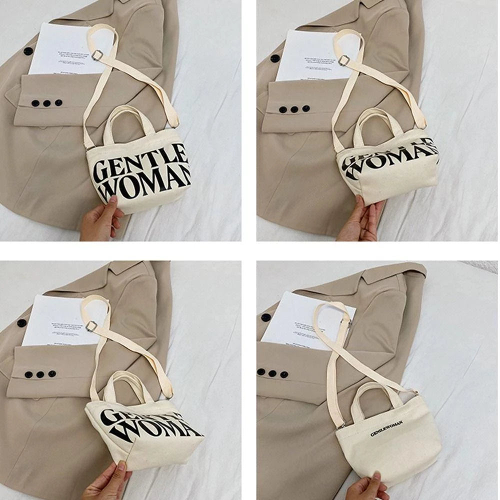 Letter Crossbody Bag Thai Gentlewoman Canvas Bag, Casual Tote Bag Small Print for Students mini tote bag