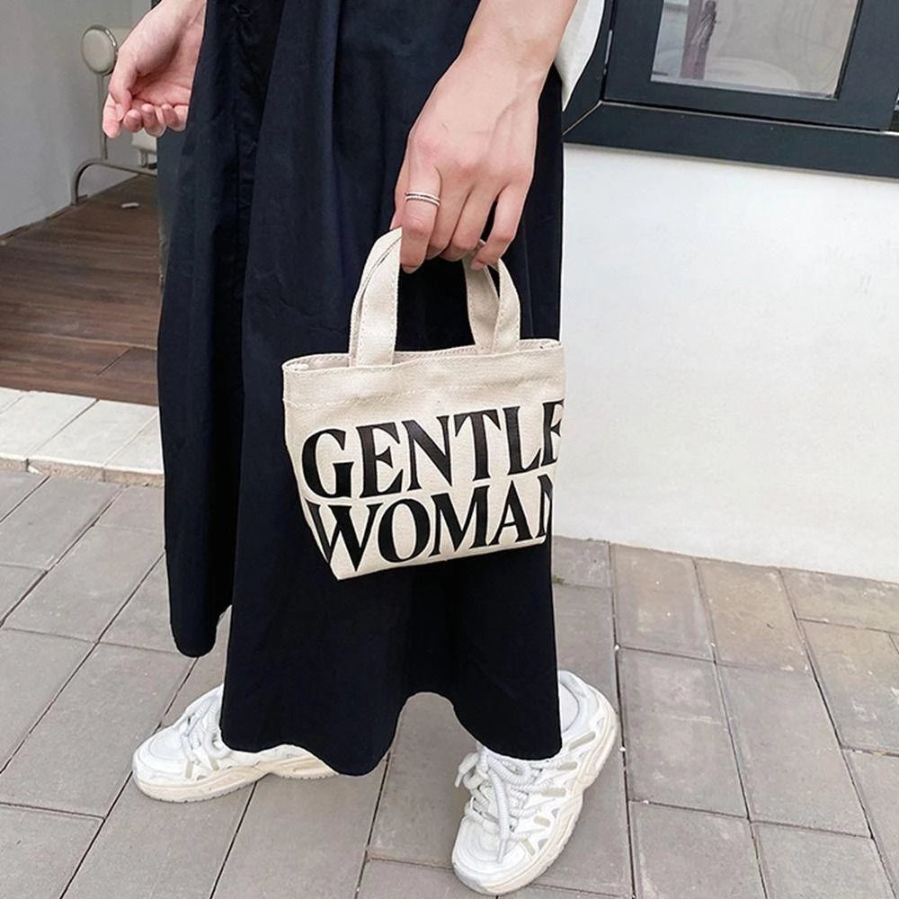 Letter Crossbody Bag Thai Gentlewoman Canvas Bag, Casual Tote Bag Small Print for Students mini tote bag