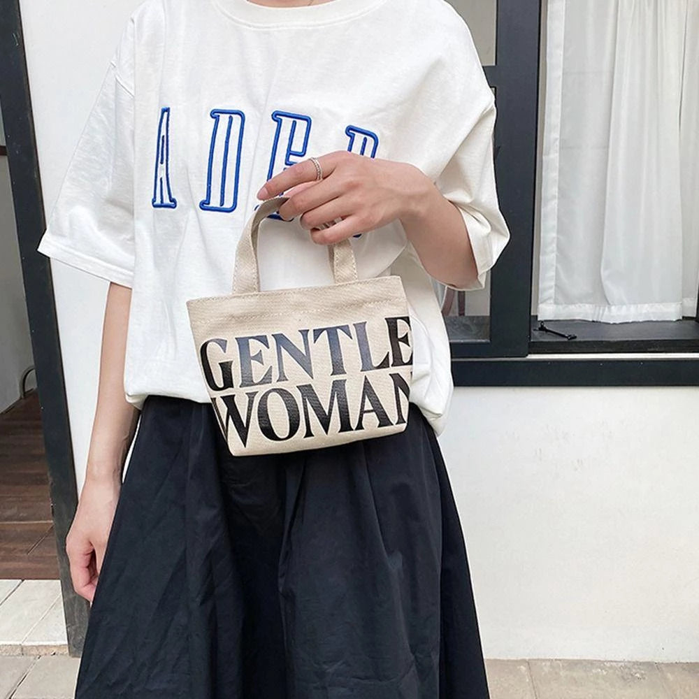 Letter Crossbody Bag Thai Gentlewoman Canvas Bag, Casual Tote Bag Small Print for Students mini tote bag