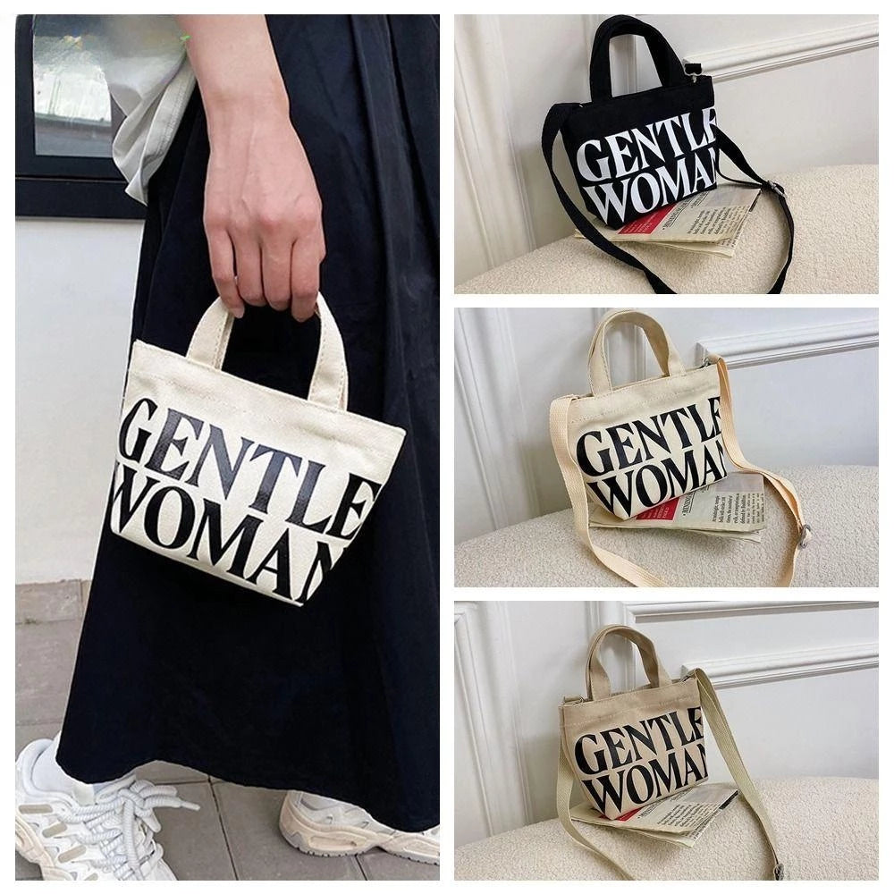 Letter Crossbody Bag Thai Gentlewoman Canvas Bag, Casual Tote Bag Small Print for Students mini tote bag