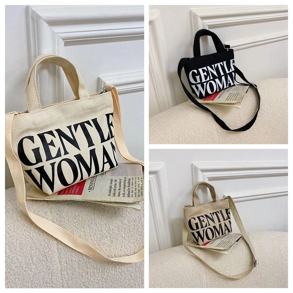Letter Crossbody Bag Thai Gentlewoman Canvas Bag, Casual Tote Bag Small Print for Students mini tote bag