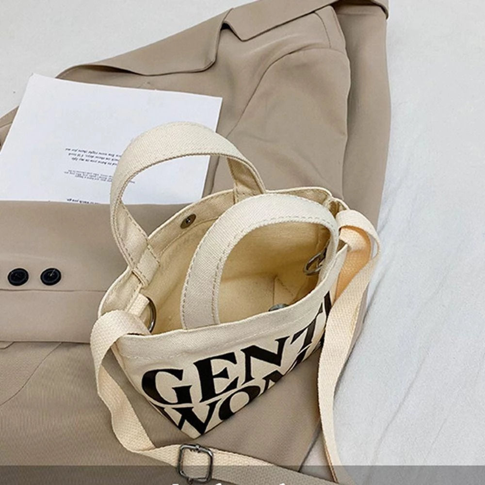 Letter Crossbody Bag Thai Gentlewoman Canvas Bag, Casual Tote Bag Small Print for Students mini tote bag