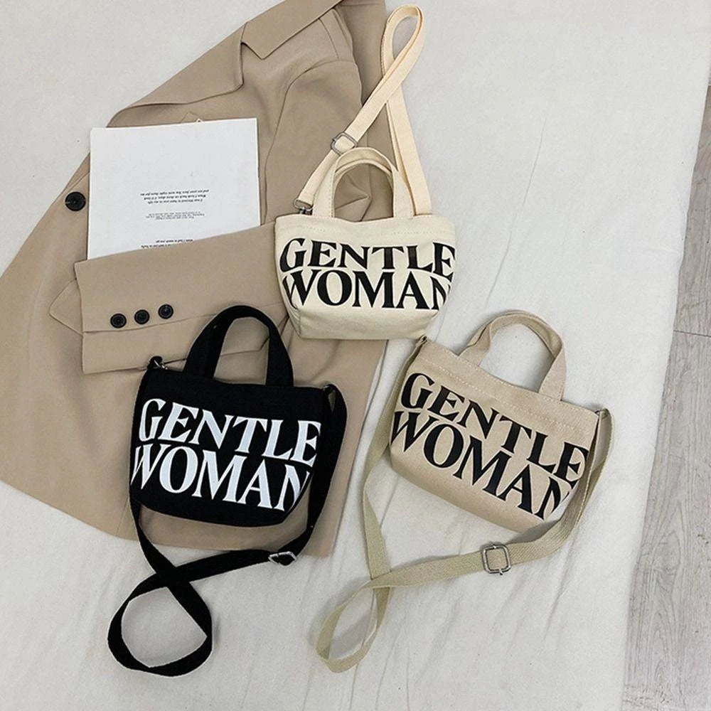 Letter Crossbody Bag Thai Gentlewoman Canvas Bag, Casual Tote Bag Small Print for Students mini tote bag