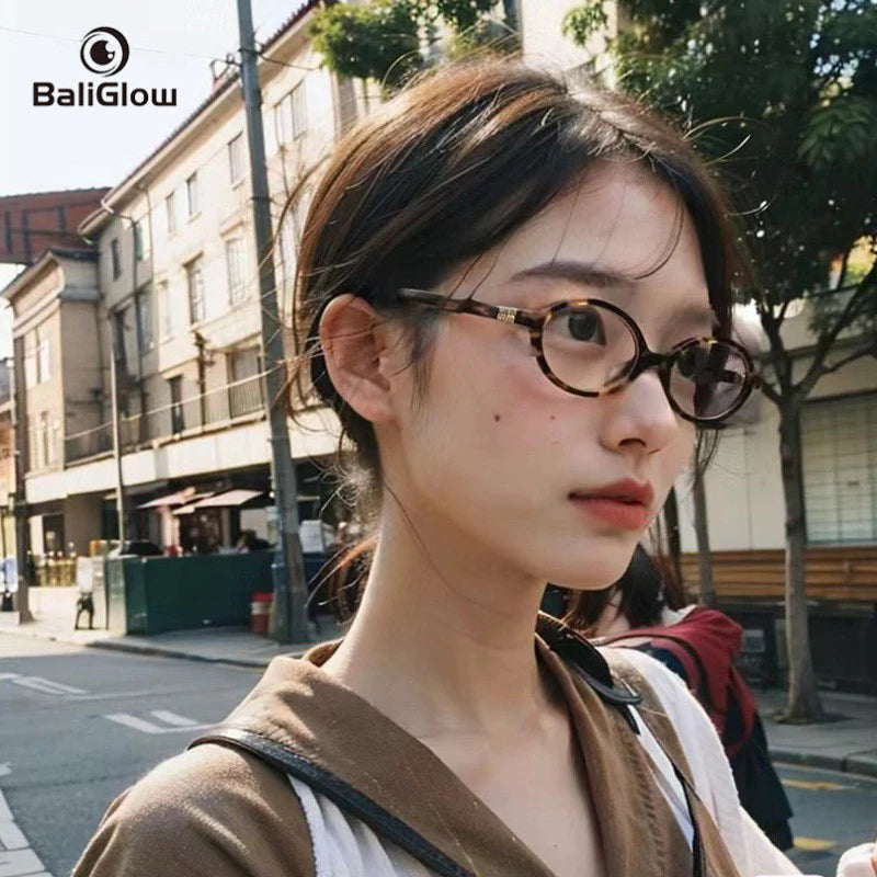 Vintage Leopard Print Glasses Oval Frame Blue Light Blocking for Women Men Small Frame Glasses