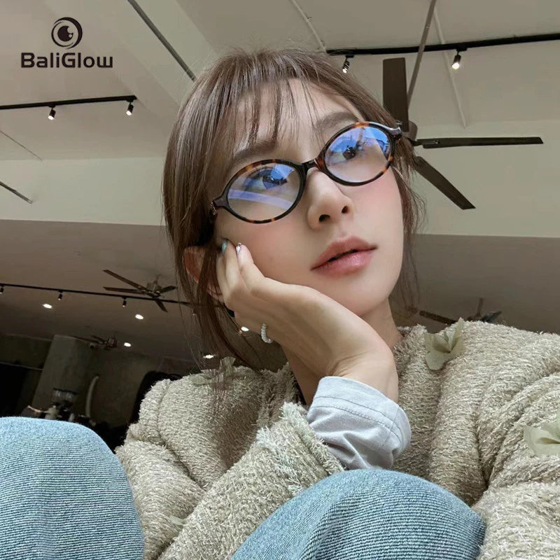 Vintage Leopard Print Glasses Oval Frame Blue Light Blocking for Women Men Small Frame Glasses