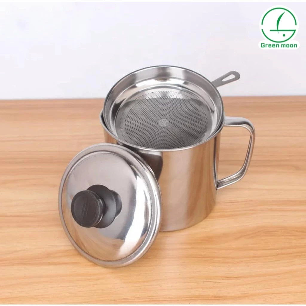 1.3L Stainless Steel Oil Pot Strainer Oil Storage Can Lid Mesh Filter Kitchen Cooking Oil Filter Cup