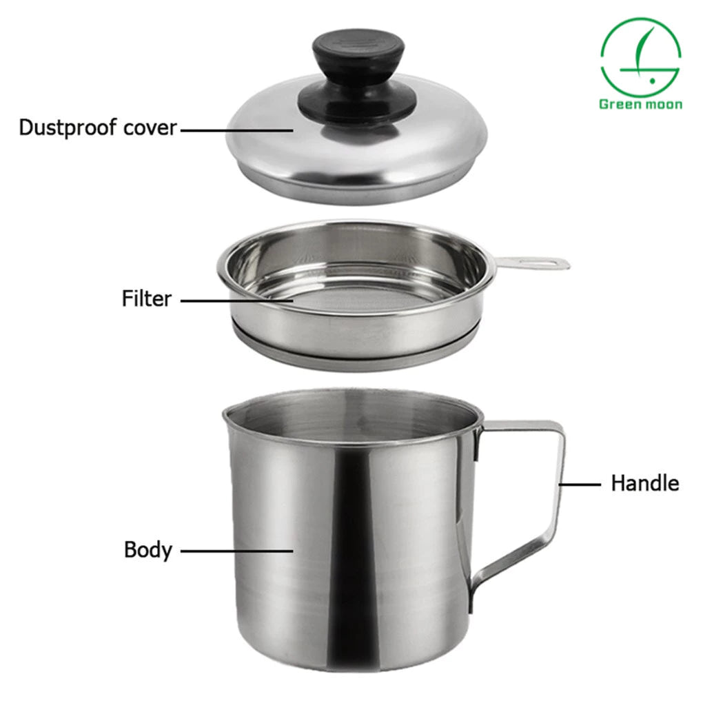 1.3L Stainless Steel Oil Pot Strainer Oil Storage Can Lid Mesh Filter Kitchen Cooking Oil Filter Cup