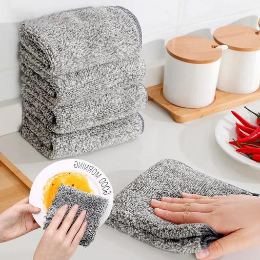 Kitchen Rags Oil Free Bamboo Charcoal Fiber Dish Washing Towels Strong Cleaning Power Cloth