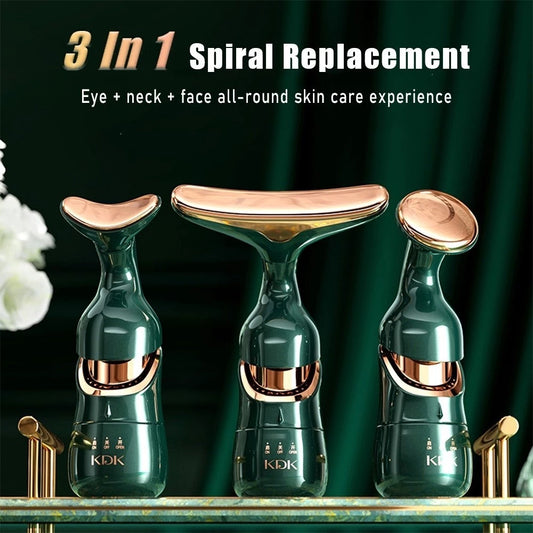 3 in 1 Electric Face Massager Essence Face Cream Introducer Neck Face Eye Massager with 3 Heads