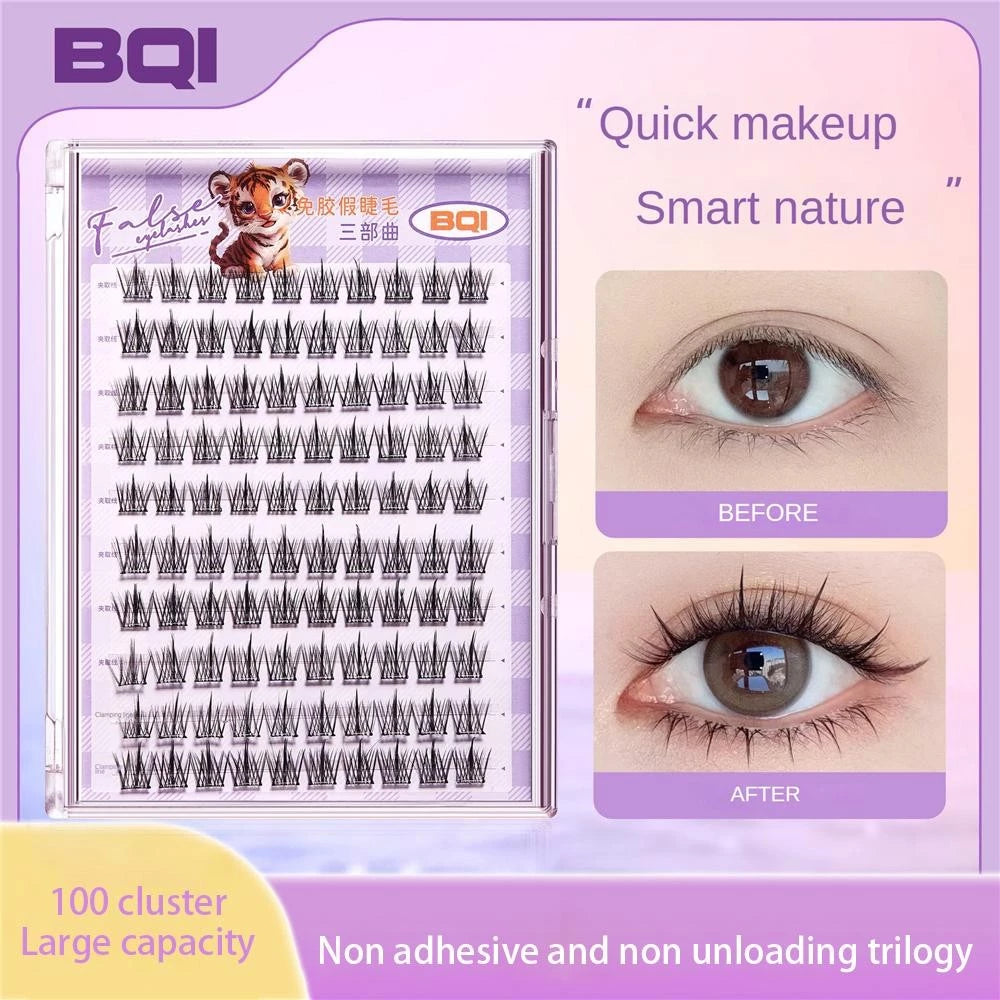 BQI 100-120 Cluster False Eyelashes With Glue Self-Adhesive New Upgraded Softer Lashes Glue-Free 10-12mm