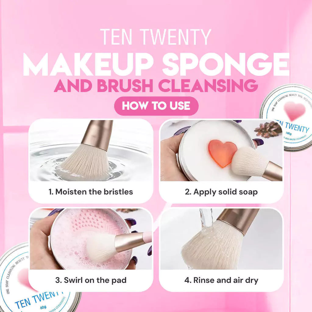 TEN TWENTY Makeup Brush Cleaning Soap, Portable Powder Puff and Beauty Blender Cleaning Tool Set