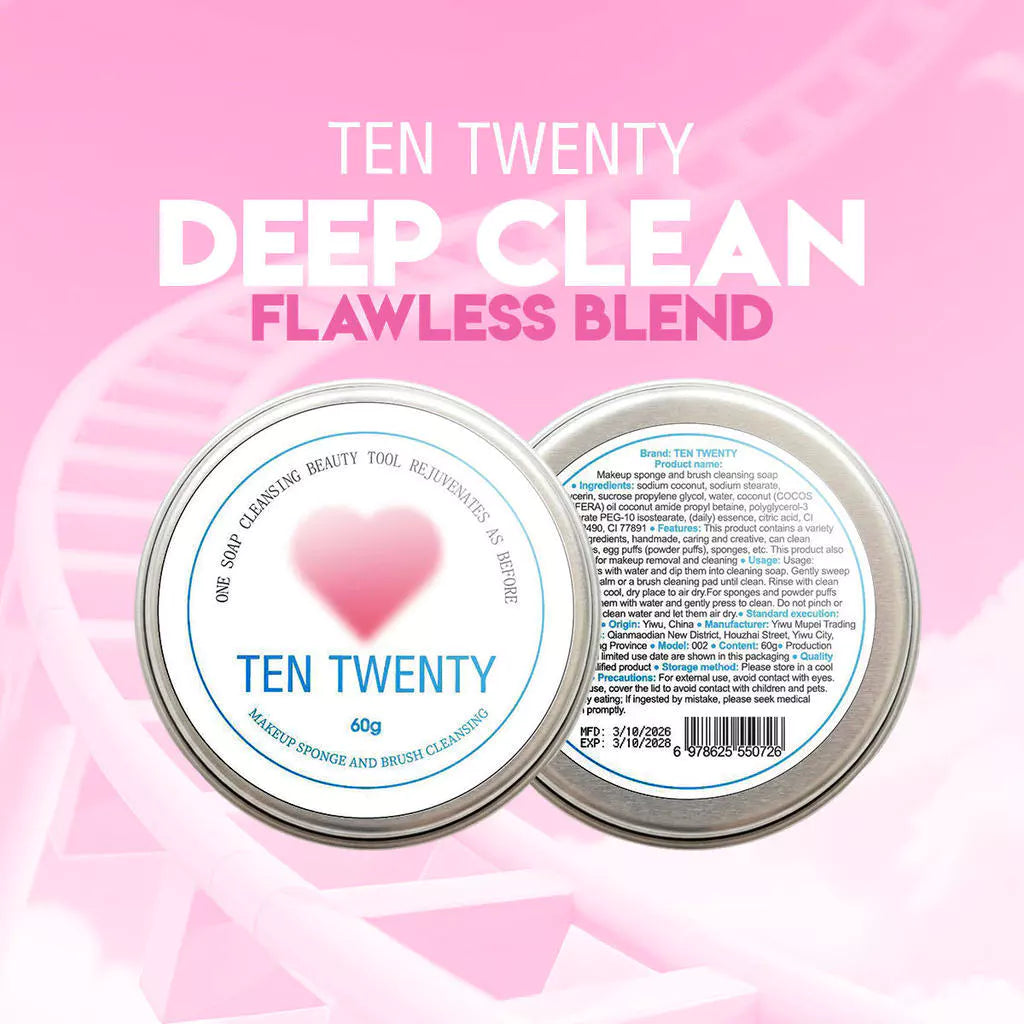 TEN TWENTY Makeup Brush Cleaning Soap, Portable Powder Puff and Beauty Blender Cleaning Tool Set
