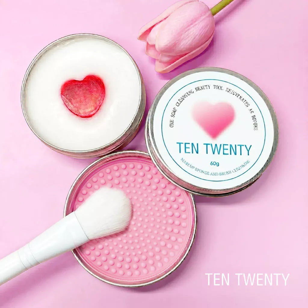 TEN TWENTY Makeup Brush Cleaning Soap, Portable Powder Puff and Beauty Blender Cleaning Tool Set