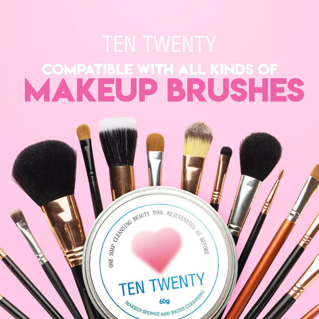 TEN TWENTY Makeup Brush Cleaning Soap, Portable Powder Puff and Beauty Blender Cleaning Tool Set