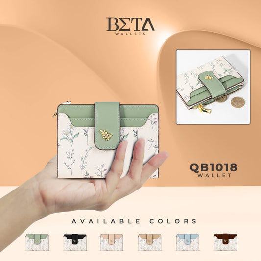 BETA Women Elegant Leather Wallet Students Floral Card Holder Wallets Coin Purse For Woman QB1018