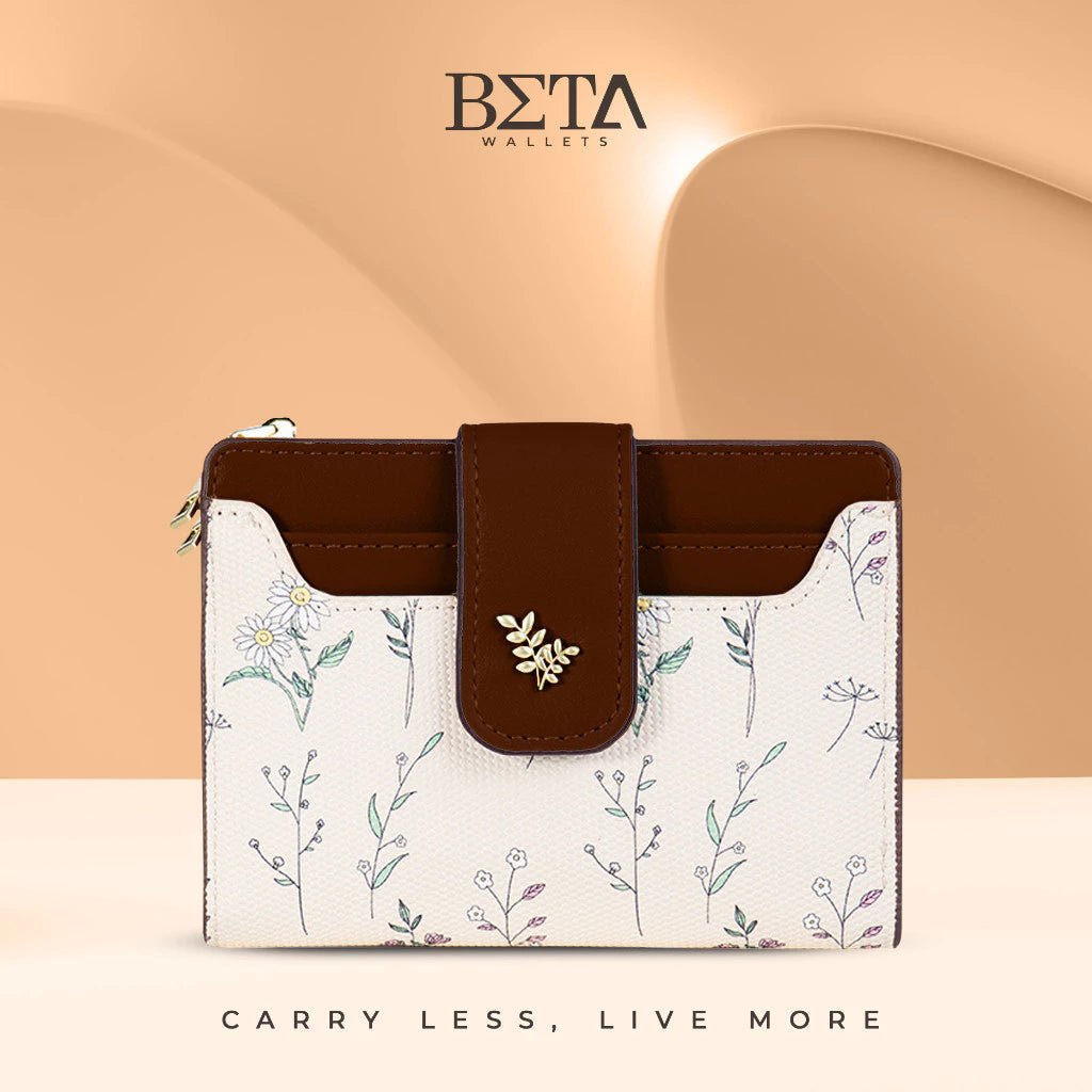 BETA Women Elegant Leather Wallet Students Floral Card Holder Wallets Coin Purse For Woman QB1018