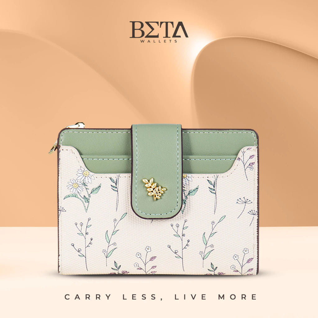 BETA Women Elegant Leather Wallet Students Floral Card Holder Wallets Coin Purse For Woman QB1018