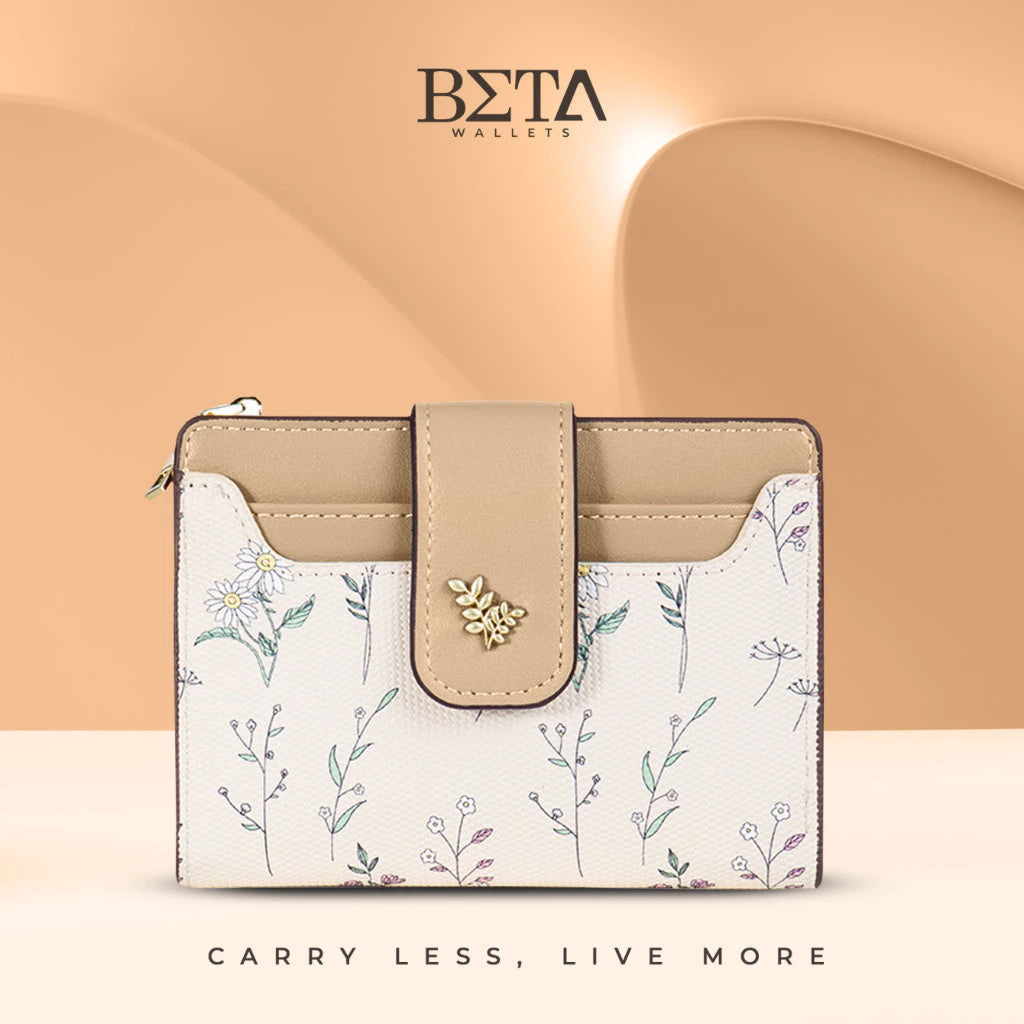 BETA Women Elegant Leather Wallet Students Floral Card Holder Wallets Coin Purse For Woman QB1018