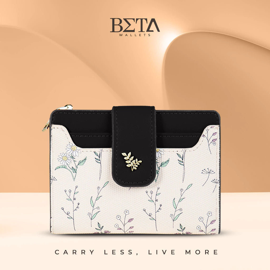 BETA Women Elegant Leather Wallet Students Floral Card Holder Wallets Coin Purse For Woman QB1018