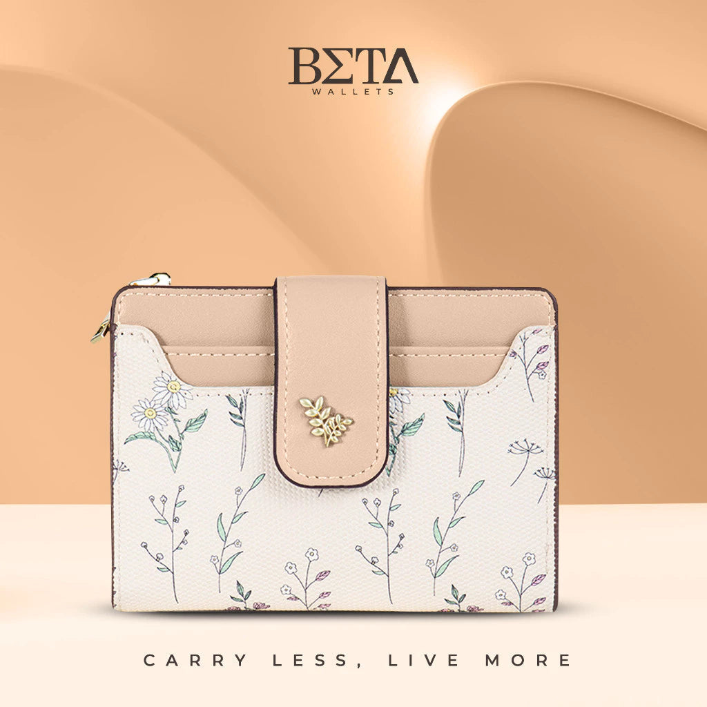 BETA Women Elegant Leather Wallet Students Floral Card Holder Wallets Coin Purse For Woman QB1018