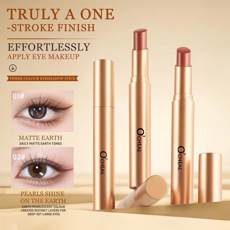O'CHEAL 3 Color Eyeshadow Stick Pen Pearlescent Glitter Waterproof Eyeshadow Pen Gradient Eyeshadow Stick High Pigment Long Lasting