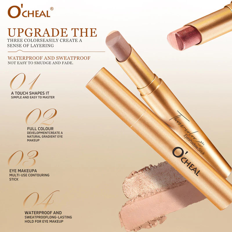 O'CHEAL 3 Color Eyeshadow Stick Pen Pearlescent Glitter Waterproof Eyeshadow Pen Gradient Eyeshadow Stick High Pigment Long Lasting