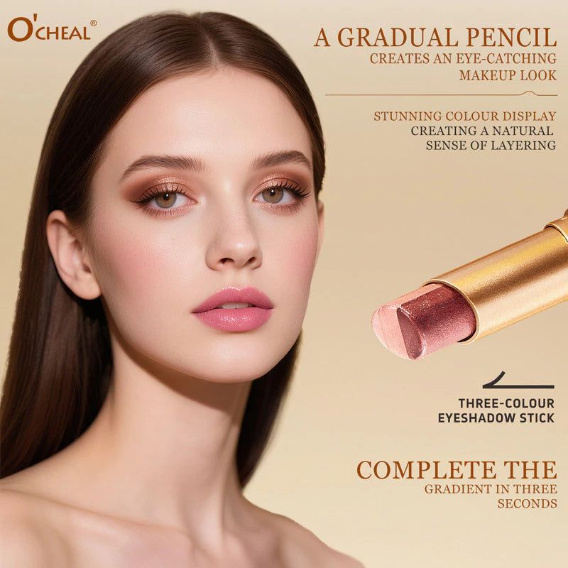 O'CHEAL 3 Color Eyeshadow Stick Pen Pearlescent Glitter Waterproof Eyeshadow Pen Gradient Eyeshadow Stick High Pigment Long Lasting