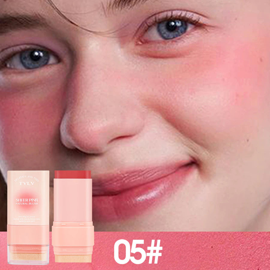 TVLV Matte 6-Shade Solid Blush Stick 15g Natural Nude Makeup Lipstick Multi-Use Waterproof Sweat-Resistant Rouge Cream