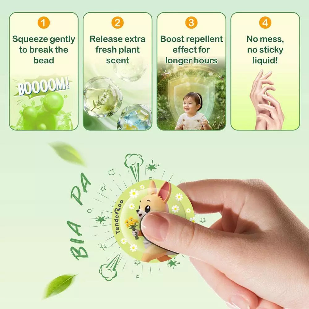Tenderoo Citronella Patch Popping Cologne Bead Stick-On Patch Natural Essential Oils Long-Lasting