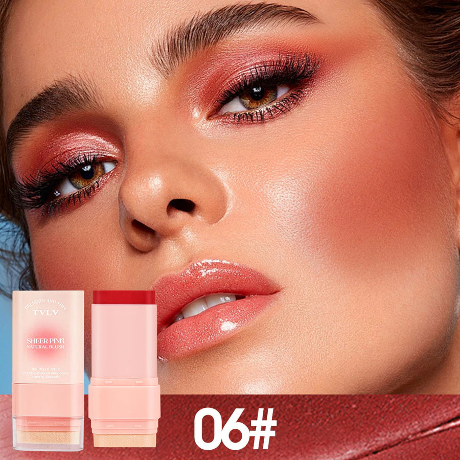 TVLV Matte 6-Shade Solid Blush Stick 15g Natural Nude Makeup Lipstick Multi-Use Waterproof Sweat-Resistant Rouge Cream