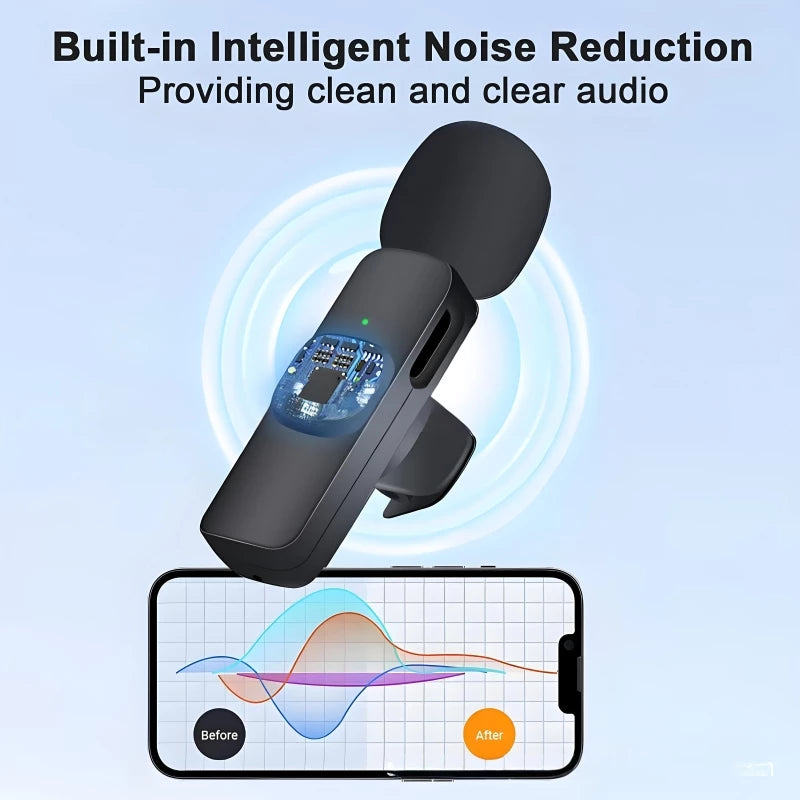 Wireless Lavalier Mic Plug & Play Noise Reduction Live Stream Interview for Android iPhone