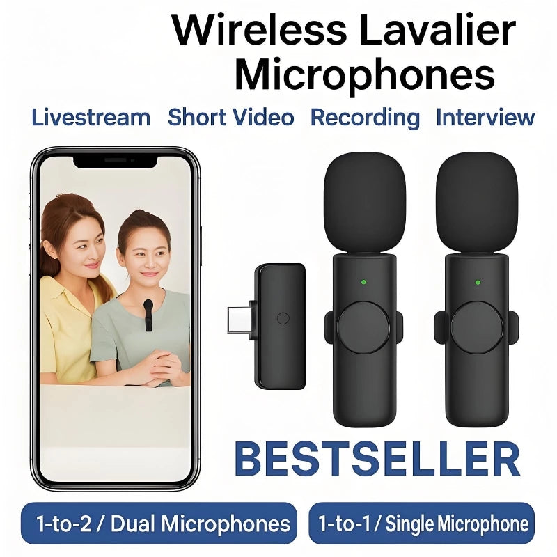 Wireless Lavalier Mic Plug & Play Noise Reduction Live Stream Interview for Android iPhone
