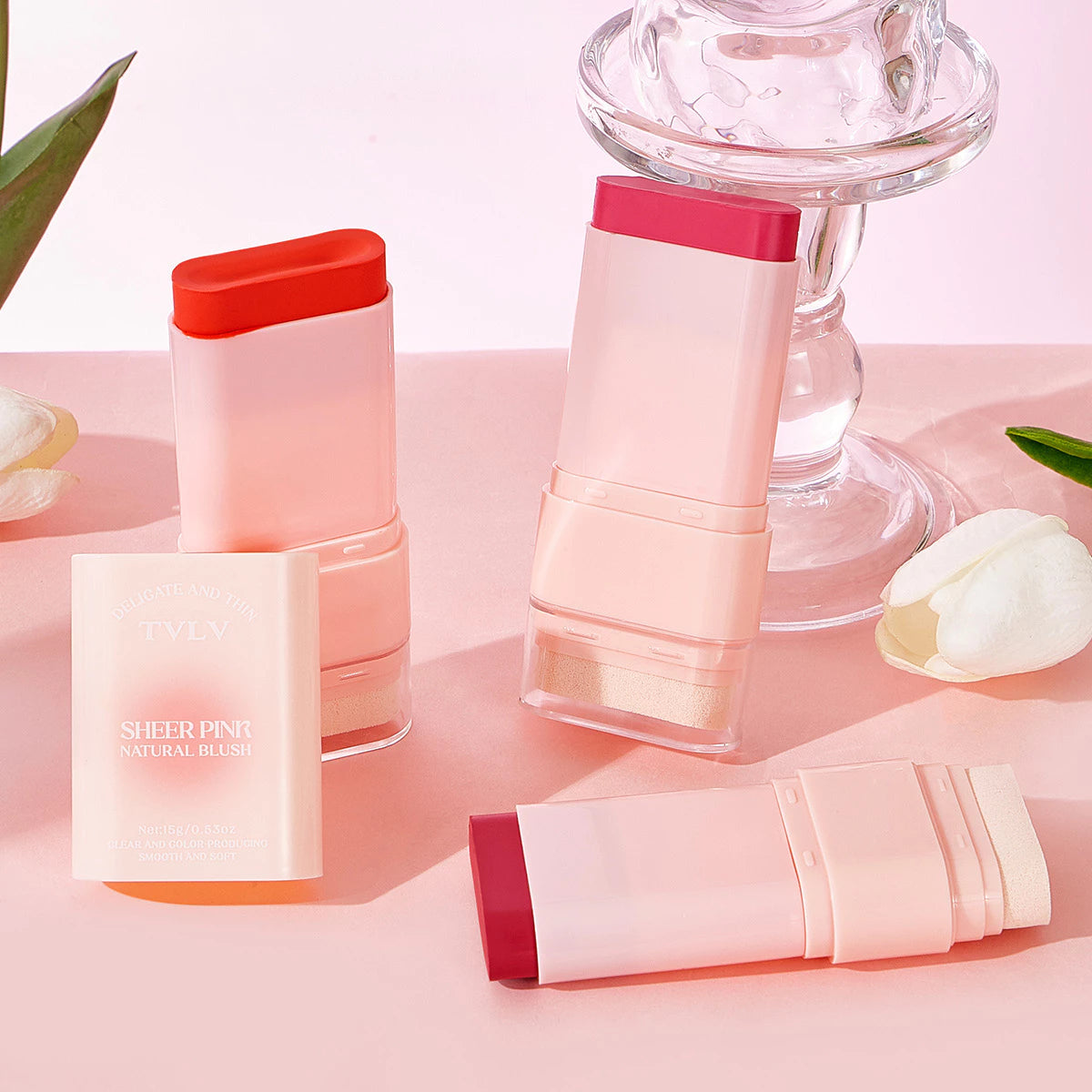 TVLV Matte 6-Shade Solid Blush Stick 15g Natural Nude Makeup Lipstick Multi-Use Waterproof Sweat-Resistant Rouge Cream