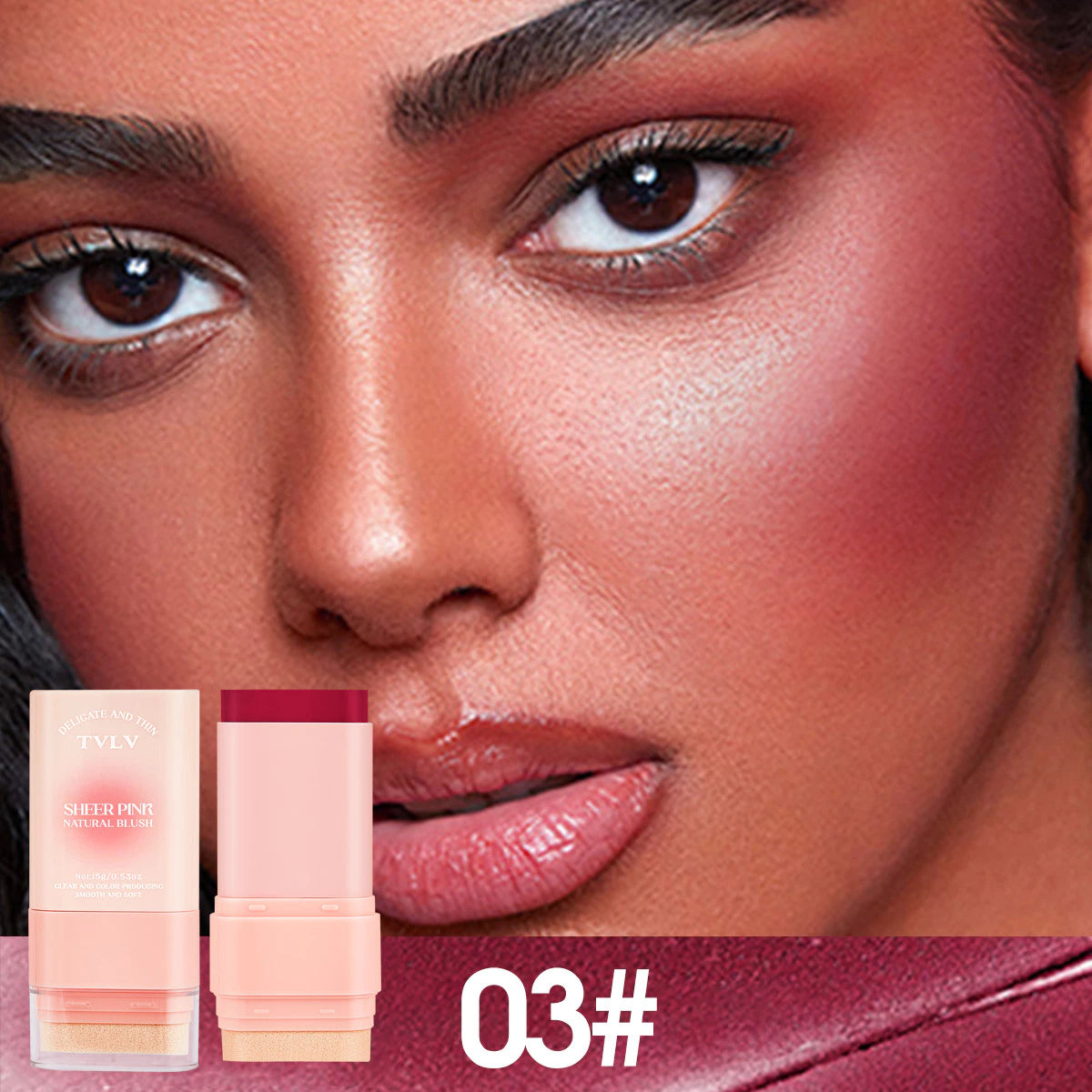 TVLV Matte 6-Shade Solid Blush Stick 15g Natural Nude Makeup Lipstick Multi-Use Waterproof Sweat-Resistant Rouge Cream