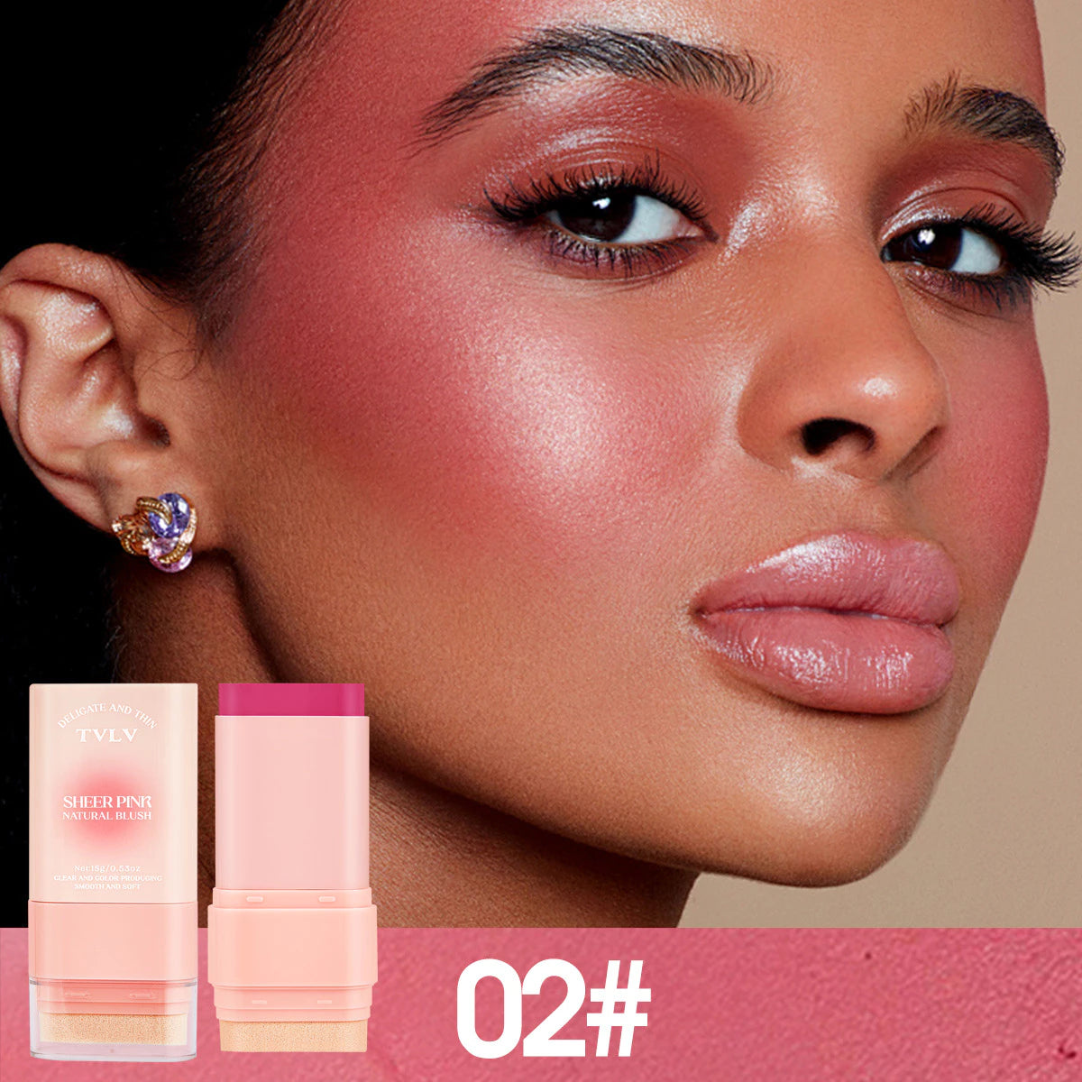 TVLV Matte 6-Shade Solid Blush Stick 15g Natural Nude Makeup Lipstick Multi-Use Waterproof Sweat-Resistant Rouge Cream