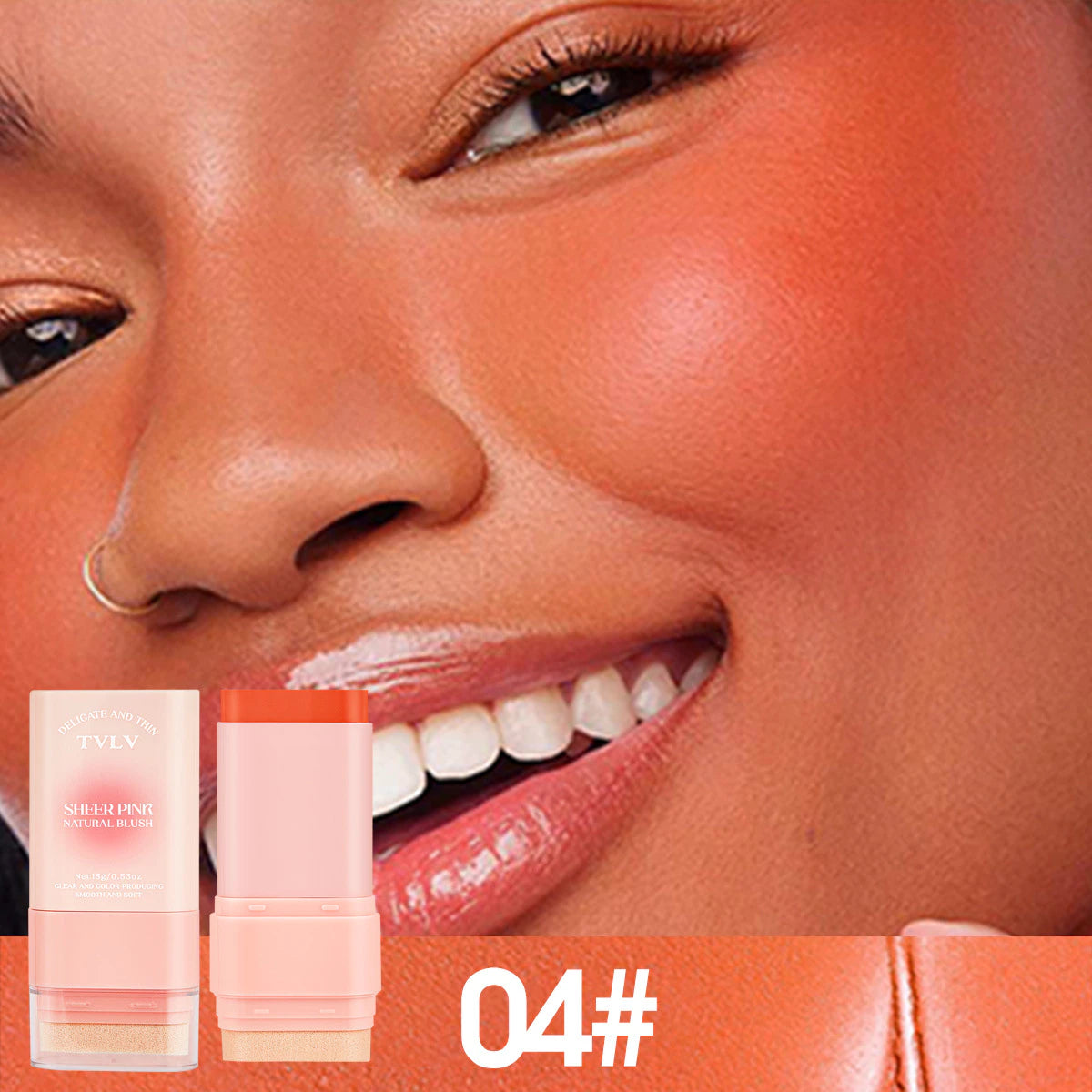 TVLV Matte 6-Shade Solid Blush Stick 15g Natural Nude Makeup Lipstick Multi-Use Waterproof Sweat-Resistant Rouge Cream